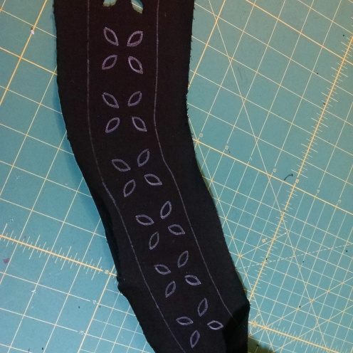 Starting the cutouts on the back of the velvet.