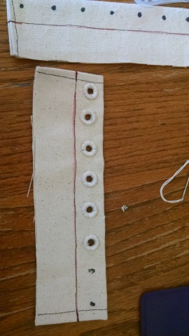 Reinforcing the eyelets with rings and heavy thread